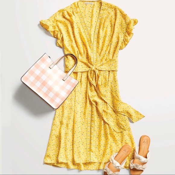 Atelier Max Dresses & Skirts - Atelier Max yellow floral print ruffle midi dress